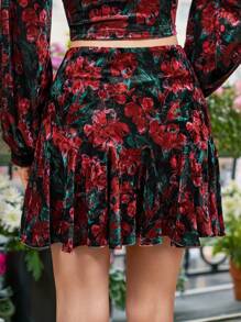 SHEIN Frenchy Falda Corta Con Volante De Patrón Floral