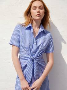 BizChic Women's Striped Tie Waist Casual Dress - Blue - View 5