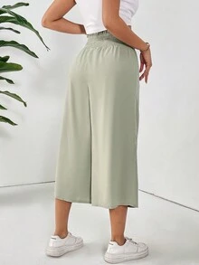 SHEIN Essnce Của phụ nữ Xếp li & Xoắn Dan Thiết kế Màu xanh lá Đàn hồi Cao eo Capri quần - màu xanh lá - Xem 2