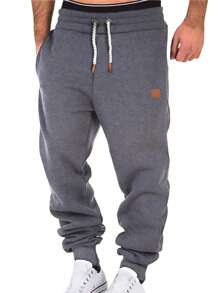 秋冬季休闲男士宽松加厚抽绳腰部口袋运动裤 - 深灰色 - 查看 1