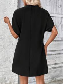 SHEIN LUNE Vestido De Color Sólido Con Mangas Amplias - Negro - Ver 2
