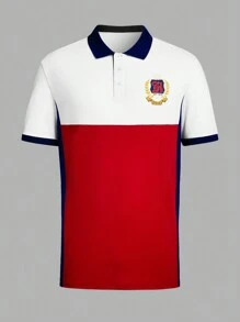 Manfinity Homme 男款徽章印花短袖拼色 Polo 衫 - 彩色 - 查看 2