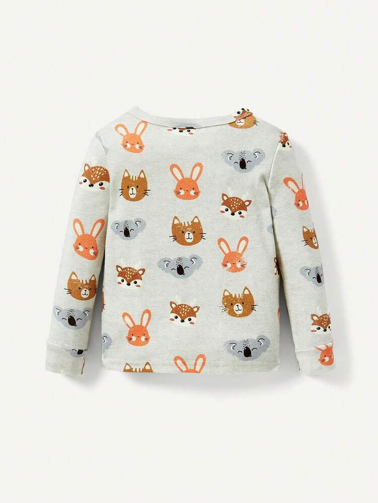 4pcs/Set Baby Girl Cute Animal Pattern Snug Fit Pajamas With Round Neck Top And Long Pants Matching Set