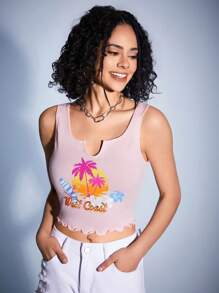 Forever 21 Leisure Vacation Wave Edge Printed Women's Tank Top - Baby Pink - View 1