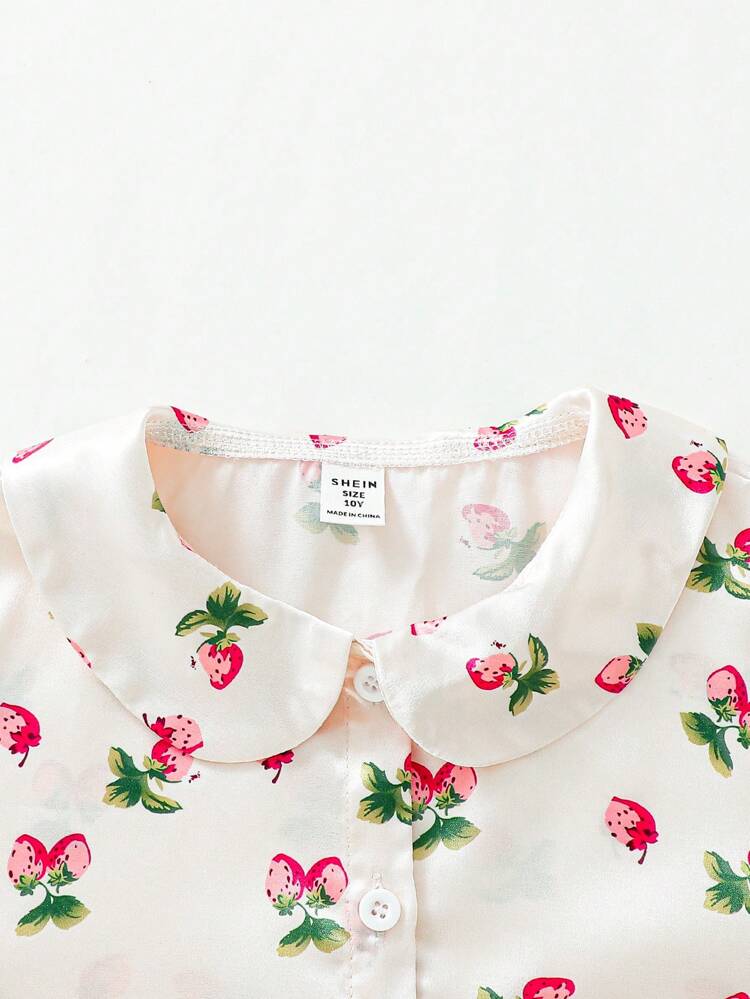 Tween Girls' Cute Floral Pattern Pajama Set With Ruffled Hem - 3 Piece