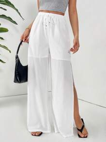 SHEIN Essnce 女士高衩寬褲 - 白色 - 查看 5