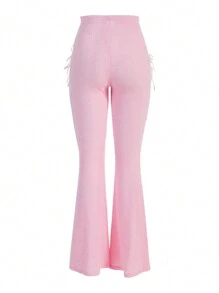 SHEINNeu Màu hồng Cắt ra Coa dây Nơ Dài Quần - Hồng - Xem 2