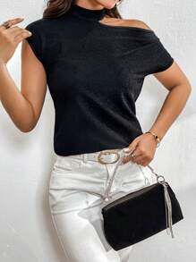 SHEIN Privé Áo hở vai màu đen mùa hè dành cho nữ - màu đen - Xem 6