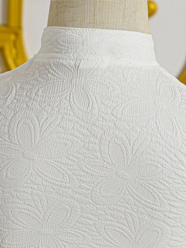 Baby Girl 2024 New Summer Gorgeous Jacquard Stand Collar Bubble Sleeve Fluffy Dress
