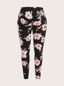 SHEIN Essnce Plus Size3pcs Back Gathered  Allover Print High Waist Leggings - Multicolor - View 15