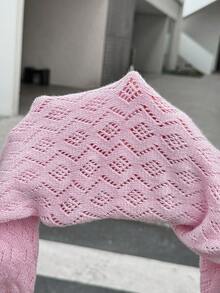 SHEIN Unity Của phụ nữ Màu thuần Rỗng Dệt kim Không tay Áo len Mở Với Mở Mặt trước - Hồng - Xem 7