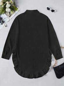 SHEIN LUNE Women's Solid Color Shirt With Ruffle Hem Detail Fall Cloth For Women