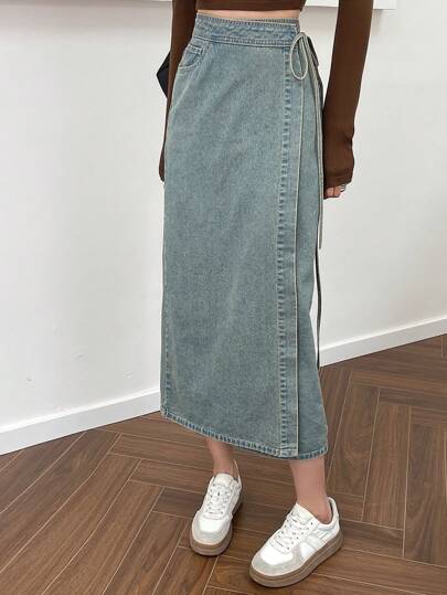 DAZY Chân váy denim buộc dây cho nữ