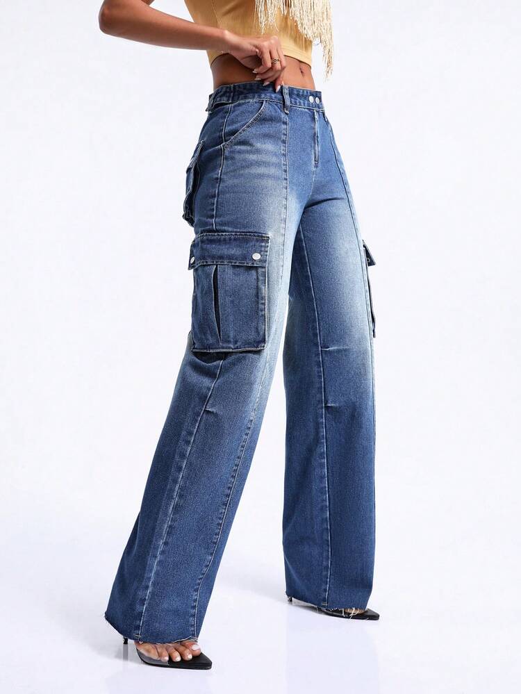 Washed Cargo Denim Pants