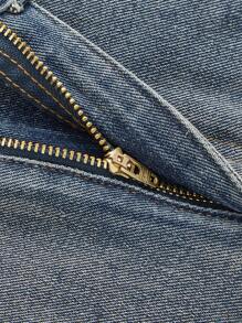 ROMWE Fairycore Frayed Trim Decor Washed Boy Friend Jeans, School - Light Wash - View 3