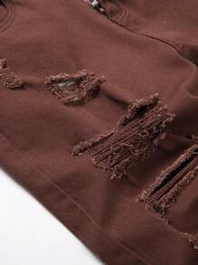 Manfinity Homme Men's Distressed Denim Shorts - Coffee Brown - View 6