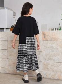 SHEIN Vestido Informal De Cuadros De Ajuste Holgado Para Niñas Con Cuello Redondo Y Hombros Caídos - Rosa - Ver 2