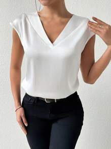 SHEIN Clasi 女士纯色 V 领衬衫，适合节日聚会服装、无袖上衣