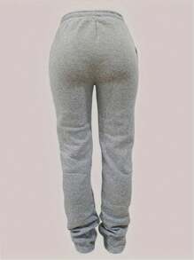 SHEIN Slayr Women's Expression Print Drawstring Waist Sweatpants - Light Grey - View 2