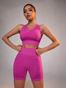 Easithlete Conjunto De Ropa Deportiva Rosa Sin Costuras - Rosa Fucsia - Ver 3