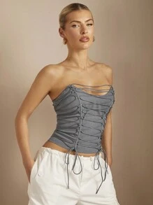 SHEIN BAE Women's Strapless Bandeau Top - Grey - View 5