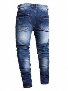 Nam Cao Co giãn Retro Gầy Quần legging thẳng - Màu xanh lam - Xem 2