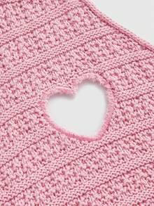 ROMWE Kawaii 性感且可愛的心形中空領領帶前女士針織衫 - 粉色 - 查看 3
