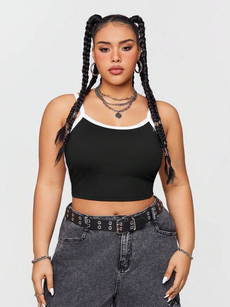 Plus Size Women's Colorblock Splicing Basic Camisole Top (Multiple Pieces)