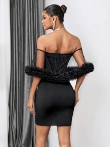 Allurite Robe Épaules Dénudées Pour Femmes Avec Panneau Transparent Et Détails De Pliage, Coupe Slim