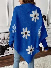 SHEIN LUNE Women's Asymmetrical Hem Floral Pattern Sweater
