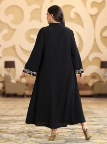 Layrah Vestido tipo kaftan con escote en pico, bordado floral, estilo de fiesta de lujo elegante, tallas grandes