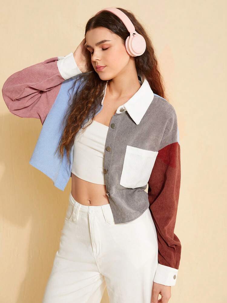 Women's Color Block Lapel Jacket