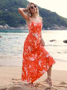 SHEIN VCAY Trang phục bãi biển mùa hè cho phụ nữ - Màu Cam cháy - Xem 4