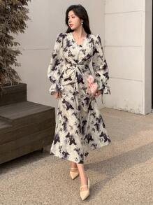 DAZY Của phụ nữ Mặt trước xoắn Chi tiết Bùng nổ Tay áo Đầm - Nhiều màu - Xem 3