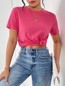 SHEIN Essnce Của phụ nữ Cơ bản Áo sơ mi Áo thun - Màu Hồng Tươi - Xem 6