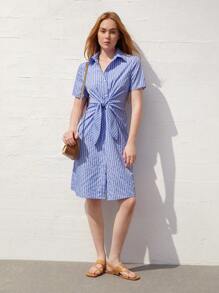 BizChic Women's Striped Tie Waist Casual Dress - Blue - View 1