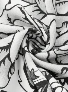 ROMWE Fairycore 女款玫瑰印花 V 領白色 T 卹 - 白色 - 查看 3