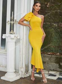 Simple And Sexy One Shoulder Bowknot Slim Fit Mermaid Long Dress For Women