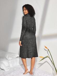 女款純色長袖居家服長袍 - 深灰色 - 查看 2