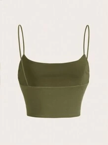 SHEIN EZwear 夏季針織女士肩帶背心 - 軍綠色 - 查看 2
