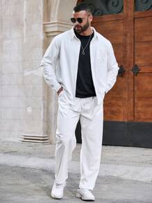 Manfinity Homme Men's Plus Size Pocket Front Long Sleeve Shirt And Pants Set