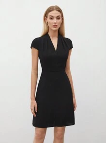 BizChic Ladies' V-Neck Solid Color Dress - Black - View 3