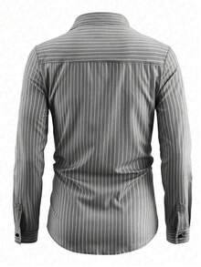 男士條紋卷起袖口短袖polo衫 - 藍色 - 查看 2