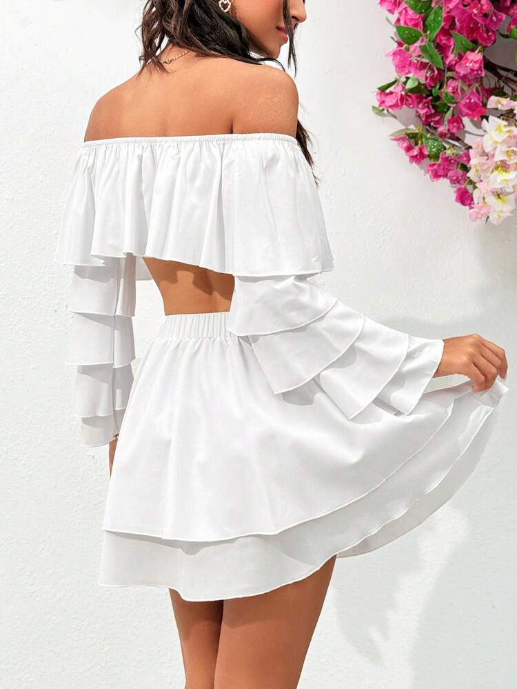 Two Piece Set Including A Short Off Shoulder Top With 3d Decoration And A Skirt