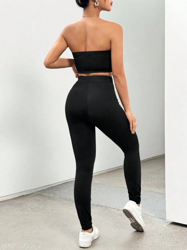 Women's Short Cut Tube Top And Tights Two Piece Set