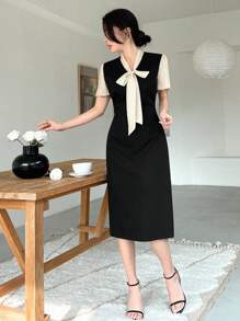 Dazy Designer Quý cô Khối màu Nối Váy có thắt lưng - Nhiều màu - Xem 7
