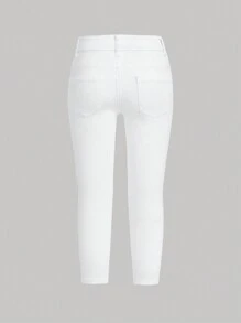 SHEIN Jeans Rasgados De Color Sólido Para Niñas Jóvenes