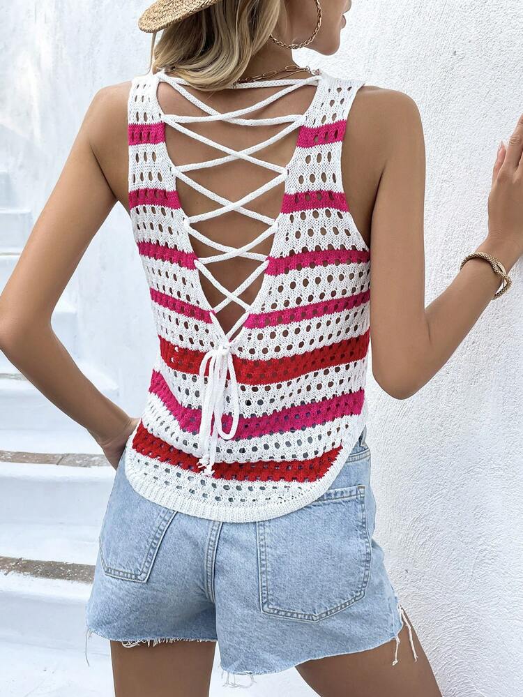 Chaleco De Punto A Rayas Con Detalle De Lazo