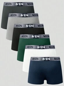 EasyFave 6 Pièces /set Boxer De Caleçon Pour Hommes À Motif De Blocs De Couleur Avec Ceinture Tissée