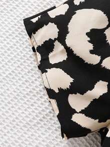 SHEIN Young Girls' Leopard Print Sleeveless Halter Neck Backless Romper With Waist Belt - Black - View 4